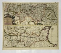 Fluminum Princeps Danubius ab ipla leaturigine in Suevis qui exortus Caeteras Germaniae Regiones in Ortum Septentrionalem Europeum Turcicam Sinuolo flexu interlabitur: donec, Multis auctus amnibus, per plura Pontum in Euxinum oltia le Exonerat de novo deliniatus a Gerardo Valk.