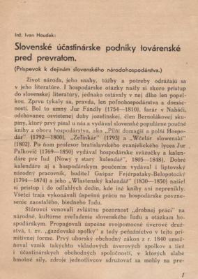 Slovenské účastinárske podniky továrenské pred prevratom