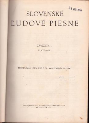 Slovenské ľudové piesne I.