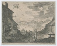 [Jazero v Stuttarde s práčkami, Der große See zu Stuttgart mit Wäscherinnen] Mattheus Merian fecit et excudit Oppenheimi