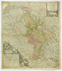 [Belgicko, Francúzsko, Nemecko] Fluviorum Rheni Mosae ac Mosellae Novissima Exhibitio qua Sacri tres Electoratus & Archiepiscop: Moguntinus, Coloniensis et Trevirensis Palatinatus Rheni, Alsatia et Lotharingia cum Sinitimis Belgii Regii & Batavorum Provincys accurate ostenduntur